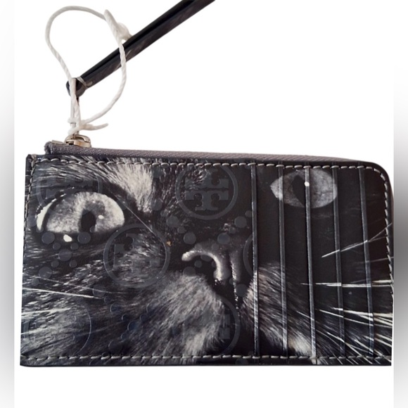 NWT TORY BURCH RARE CAT PORTRAIT T MONOGRAM ZIP CREDIT CARD CASE/WALLET - Picture 3 of 7